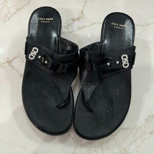 Cole Haan Platform Margate Wedge Black Leather Comfort Sandals - Size 8